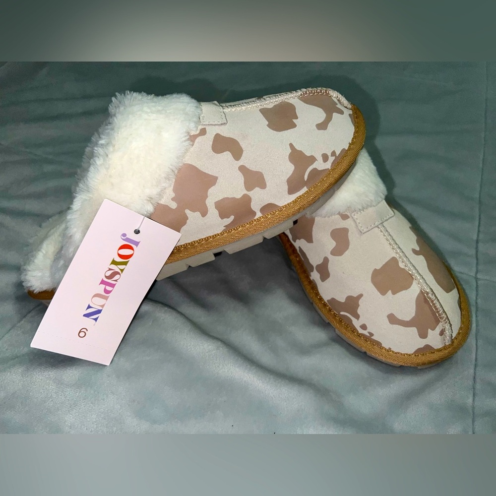 JoySpun Suede Cow Print Clog Slippers